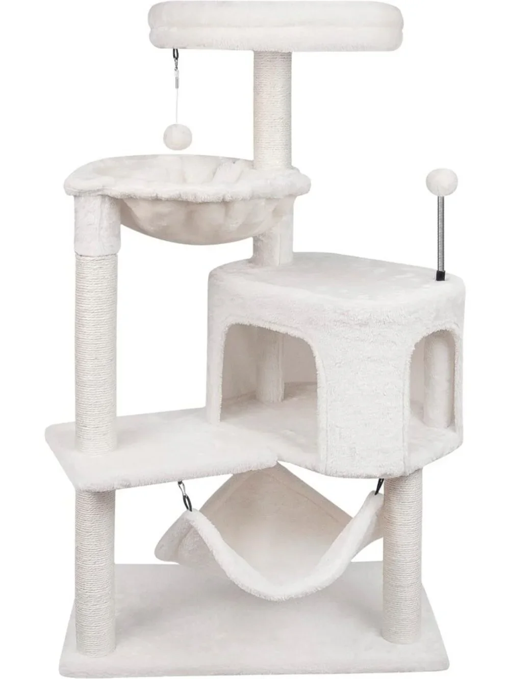 Cozy 39.4'' Cat Tree with Condo & Spacious Hammock - Beige Pet Furniture